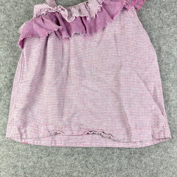 Holding Horses Linen Top Womens S Purple Striped Ruffle Asymmetrical Bohemian - Picture 6 of 11